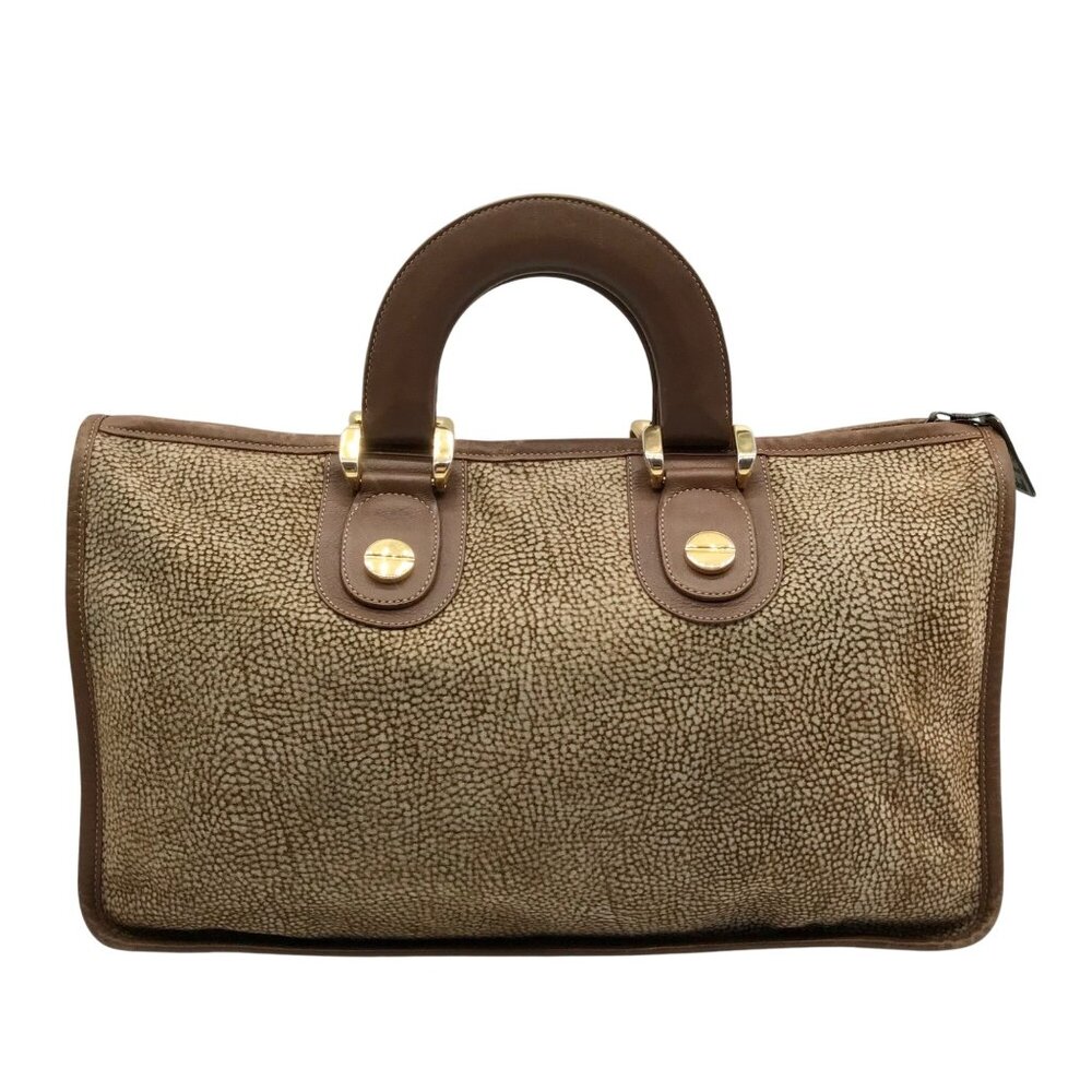 Borbonese Brown Suede Redwall Quail Print Satchel Bag